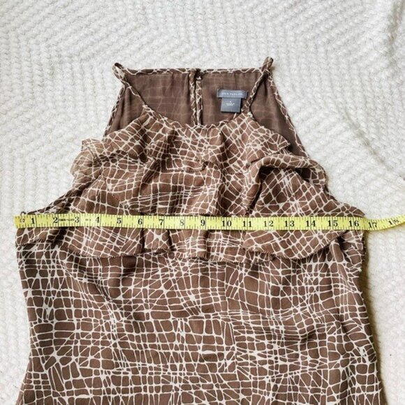 Ann Taylor Brown & White Silk Ruffled Sleeveless Blouse Size S - Picture 7 of 10